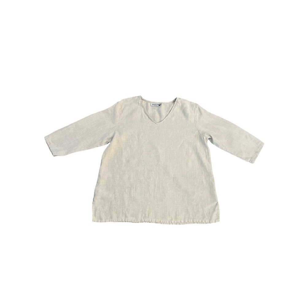 Match Point Linen Tunic Top Women V-Neck 3/4 Sleeve Lagenlook Blouse USA medium